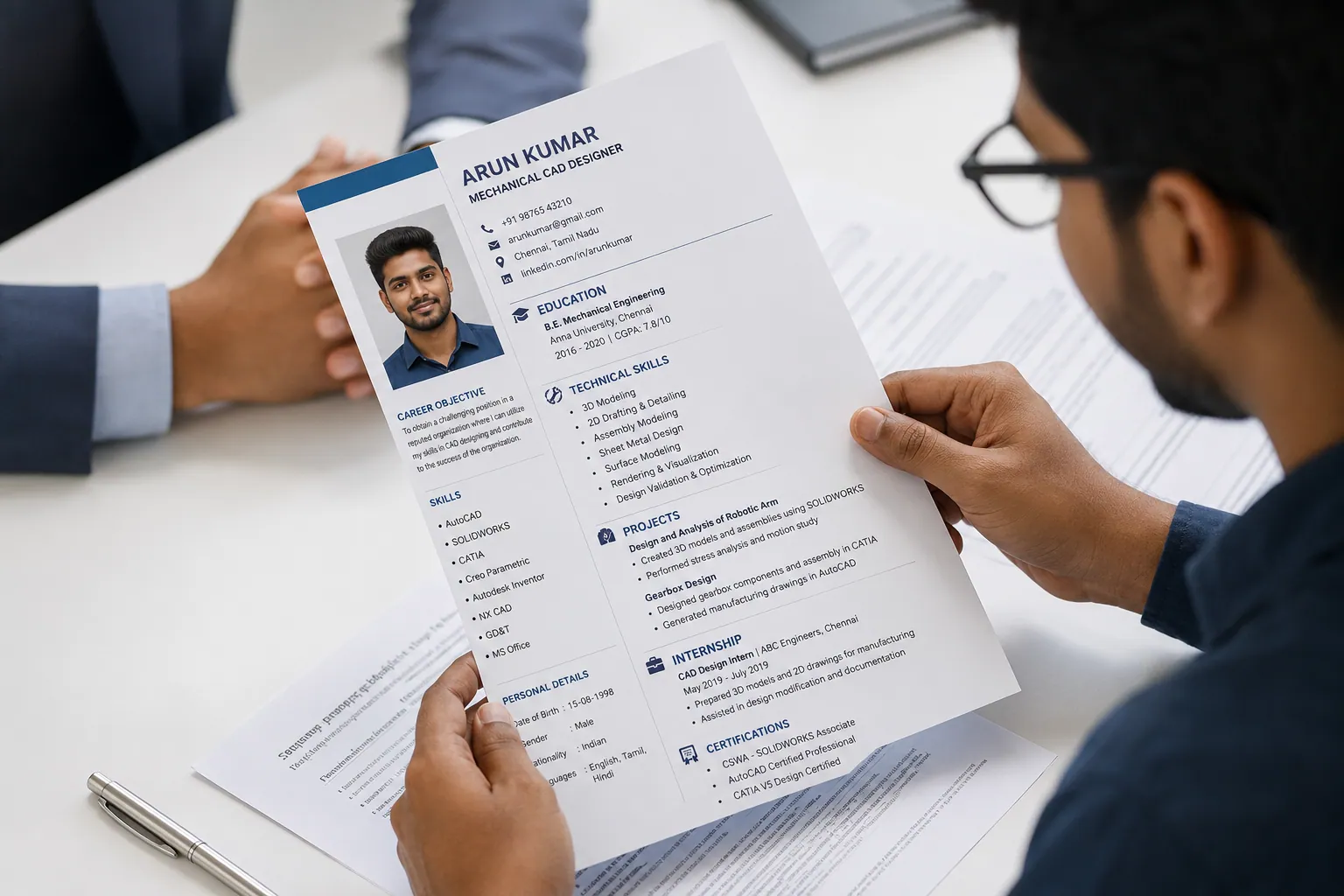 Counsellor reviewing a student's resume and portfolio